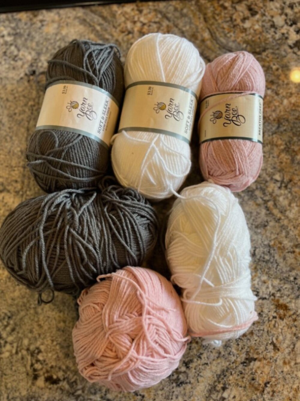Mixed Lot of Yarn Bee Yarn New and Used Pink/White/Grey